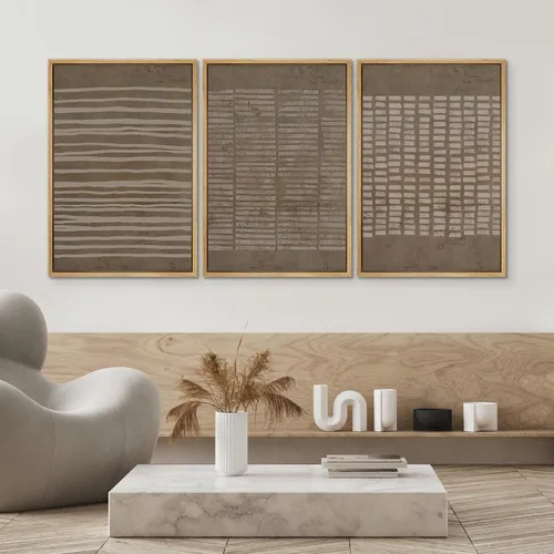 Miniatura 645 de SIGNWIN Lienzo enmarcado para pared, arte con pinceladas de flujo neutro en tonos beige abstractos, ilustraciones, arte moderno, decorativo