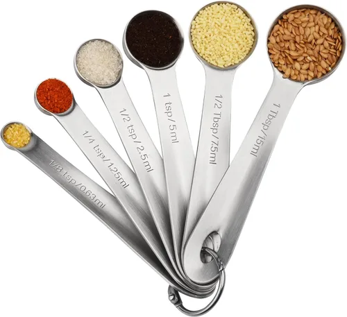 Miniatura 13 de Juego de tazas y cucharas medidoras, juego de tazas y cucharas medidoras de cobre para cocina y hornear, acero inoxidable, 5 tazas y 6 cucharas