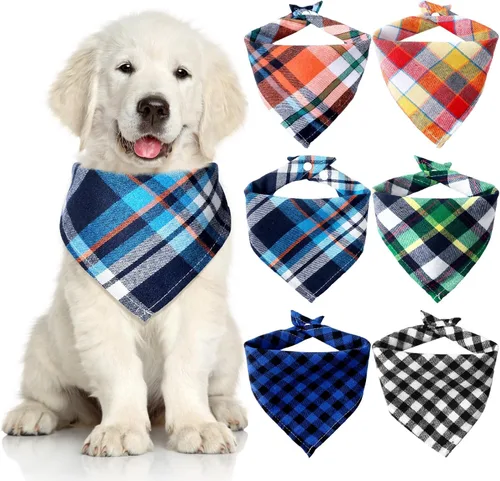 Miniatura 12 de Honoson 6 pañuelos triangulares para perro, bufanda para perro, bufanda con estampado a cuadros, baberos ajustables, lavables, juego de bandana