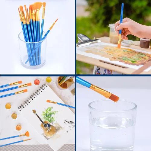 Miniatura 5 de AROIC Juego de pinceles de pintura acrílica, 15 pinceles de pelo de nailon para todo tipo de uso, óleo, acuarela, pintura de cara, cuerpo, roca