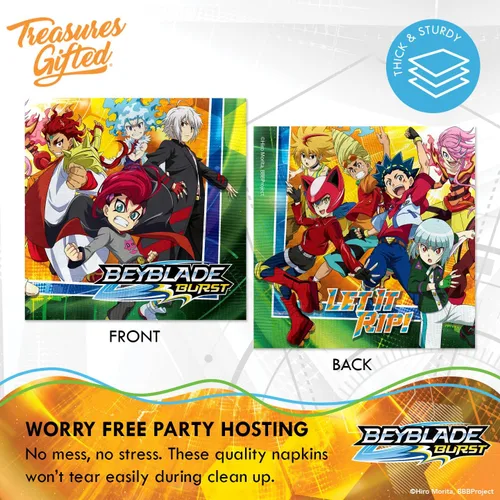 Miniatura 4 de Treasures Gifted BEYBLADE BURST - Suministros para fiestas con licencia oficial – Paquete de 16 servilletas – Decoraciones de cumpleaños BEYBLADE