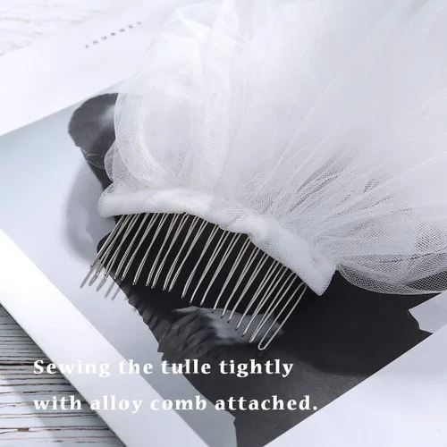 Miniatura 3 de JAKAWIN Velo de novia de 1 nivel 118 "largo velo de novia blanco catedral longitud novia tul accesorios para el cabello con peine V015 (blanco)