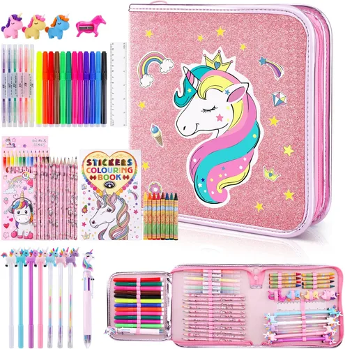 53 piezas de juego de marcadores perfumados de frutas - Kits de dibujo y colorear para niños con estuche de lápices de unicornio, suministros de