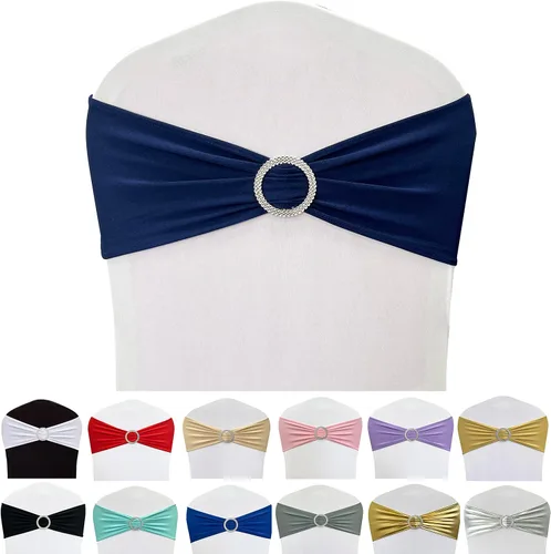 Miniatura 8 de Cintas elásticas de elastano para sillas 50 unidades, lazos elásticos para sillas con hebilla deslizante para decoración de bodas, fiestas, Azul bebé