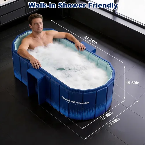 Miniatura 2 de Tina portátil para adultos de 47" de gran tamaño plegable para baño de inmersión fría, tina plegable sin instalación para baño de hielo