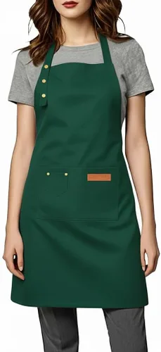 Miniatura 13 de Delantal de cocina para mujer y hombre, resistente al agua, para artista, barista, hornear, manualidades, catering, trabajo, con babero y grandes