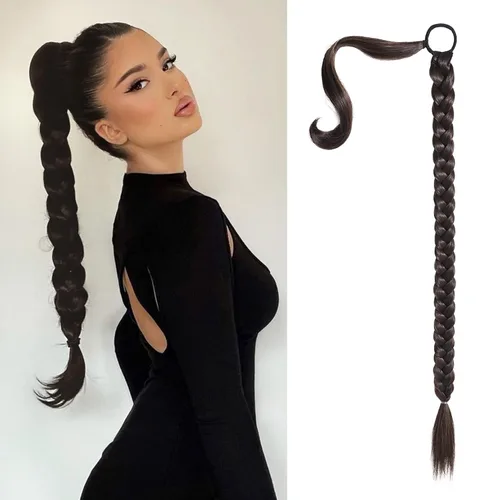 Miniatura 83 de SEIKEA - Extensión de cola de caballo trenzada larga mejorada con banda elástica lisa y mechón trenzado envolvente, color negro, 20 pulgadas