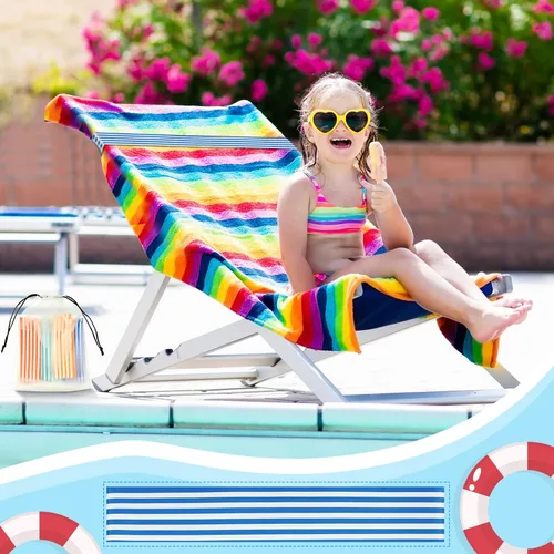 Miniatura 5 de Tessco Paquete de 12 toallas para sillas de playa, sillas de piscina y cruceros, elásticos, resistentes al viento, clips para toallas de playa