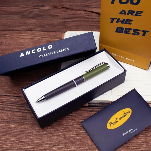 Miniatura 2 de Ancolo Juego de bolígrafos personalizados de regalo de oficina con caja para bolígrafos, tarjeta de regalo, cuerpo de metal grabado con tu mensaje