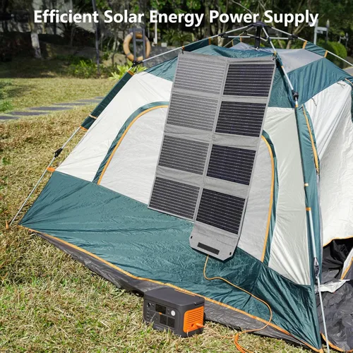 Miniatura 6 de Panel solar plegable de 80 W, cargador solar portátil con 4 puertos (DC/USB-C/2xUSB-A) y conector 7 en 1, impermeable y 23% de alta eficiencia