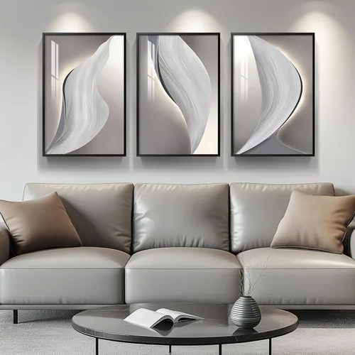 Miniatura 22 de Juego de arte moderno enmarcado de 3 piezas, arte abstracto de líneas geométricas en blanco y negro, pinturas artísticas de lujo contemporáneas