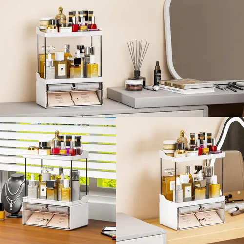 Miniatura 2 de Yieach Organizador de maquillaje acrílico, organizador grande para el cuidado de la piel para tocador, organizador de plástico para encimera de baño