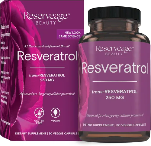 Reserveage Beauty, Resveratrol 250 mg, suplemento antioxidante para la salud cardíaca y celular, apoya el envejecimiento saludable y el sistema