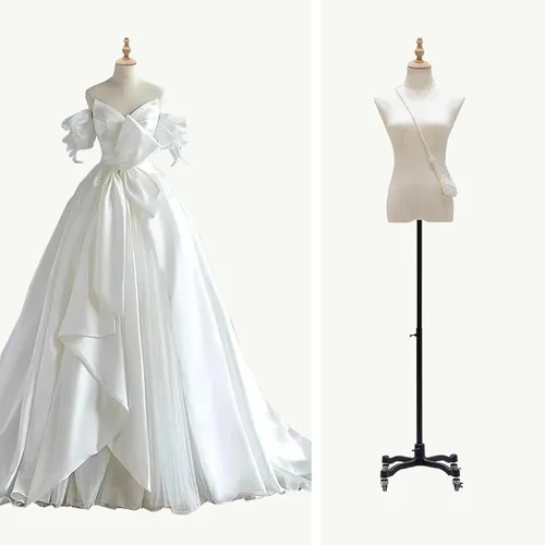 Vestido de maniquí femenino con ruedas, altura ajustable de 51 a 75 pulgadas, cuerpo de torso de maniquí, superficie de maniquí de costura hecha de