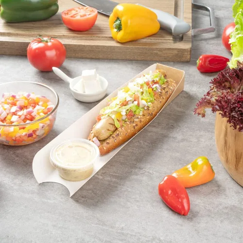 Miniatura 8 de Bio Tek - Bandeja rectangular de papel kraft para perros calientes o sándwiches – 11 3/4" x 2" x 1 1/4" – caja de 200