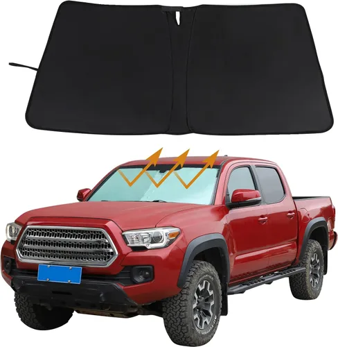 Miniatura 8 de Aunginsy Parasol para parabrisas delantero compatible con Toyota Tacoma 2006-2026, parasol plegable reflectante para rayos UV y protección solar