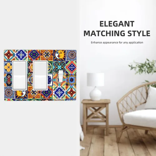 Miniatura 7 de Talavera - Azulejos mexicanos con 1 palanca, 2 placas de pared, placas de pared para decorar tomas de corriente, placa de interruptor decorativa