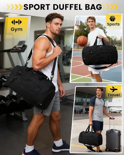 Miniatura 7 de Vorspack Bolsa de gimnasio para hombres 21 pulgadas bolsa de viaje bolsa de lona para gimnasio, deportes, viajes, fin de semana, natación durante