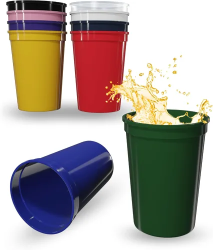 Miniatura 97 de PartyPrints Paquete de 100 vasos de plástico en blanco reutilizables de 10 a 12 onzas, vasos de estadio a granel, sin BPA, aptos para lavavajillas