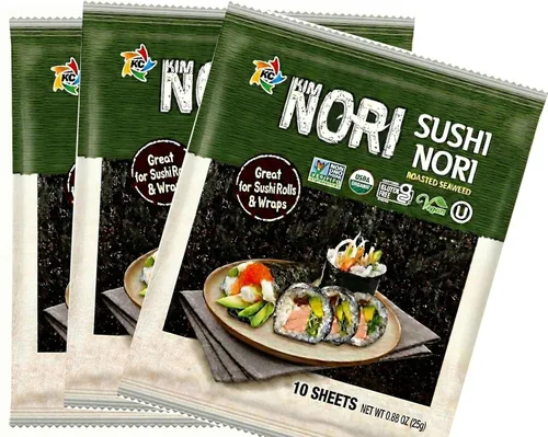 Kimnori Hojas de sushi nori de algas tostadas orgánicas (30 hojas, paquete de 3) – Nori de grado profesional para sushi y Kimbap – Elaborado en