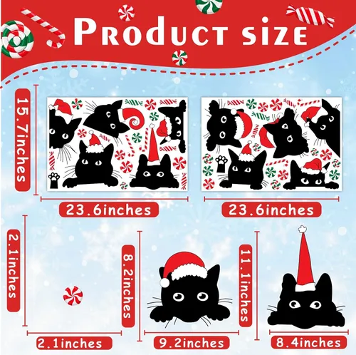 Miniatura 6 de Adhesivos de ventana de Navidad para ventana de Navidad, gato negro y menta, calcomanías de pared para decoración de ventanas de tienda de vidrio