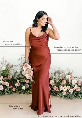 Miniatura 4 de Vestidos de dama de honor de sirena de satén para boda, con tirantes delgados, vestido formal con abertura y cuello vuelto, vestido de noche