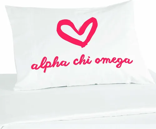 Miniatura 5 de sockprints Funda de almohada Alpha Chi Omega - Nombre de la hermandad con diseño de corazón. Funda de almohada 100% algodón tamaño estándar 20 x 30
