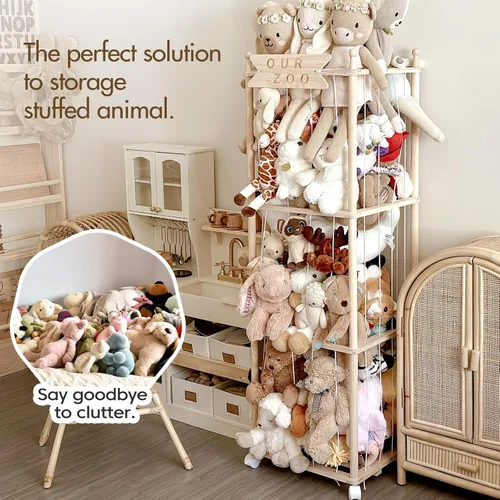 Miniatura 3 de Mloong Almacenamiento de animales de peluche, almacenamiento de zoológico de animales de peluche de madera, organizador de juguetes de ahorro
