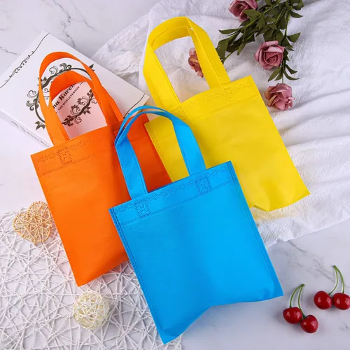 Miniatura 5 de Elcoho 30 bolsas de mano no tejidas arcoíris para fiestas, 8 x 8 pulgadas, rojo, naranja, amarillo, verde, azul, morado, boda, cumpleaños