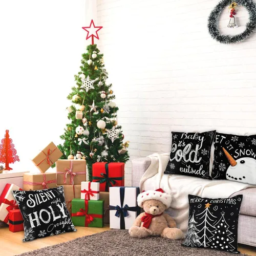 Miniatura 5 de Vellibring - Fundas de almohada de Navidad - 45.7 x 45.7 cm, diseño de copo de nieve, muñeco de nieve, árbol, decoraciones de Navidad, funda