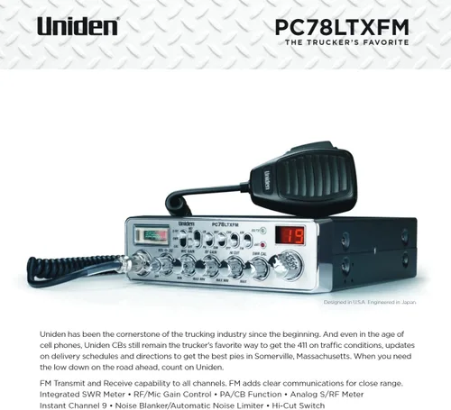 Miniatura 4 de Uniden PC78LTXFM Radio CB Profesional de 40 canales con modo dual AM/FM, medidor SWR integrado, función PA/CB, corte alto, control de ganancia