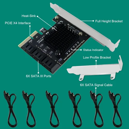 Miniatura 7 de Tarjeta de expansión PCIE 3.0 a 4 puertos 6Gbps SATA III para PC de escritorio, Plug and Play en Windows OS, MAC OS, Linux, ASMedia ASM1064
