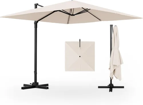 Tangkula Sombrilla de patio voladiza de 9.5 pies, sombrilla cuadrada para exteriores con rotación de 360°, sombrilla colgante de patio resistente