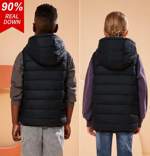 Miniatura 3 de SOLOCOTE Chaleco acolchado con capucha para niño, resistente al agua, cálido, forro polar, sin mangas, para niñas de 6 a 14 años