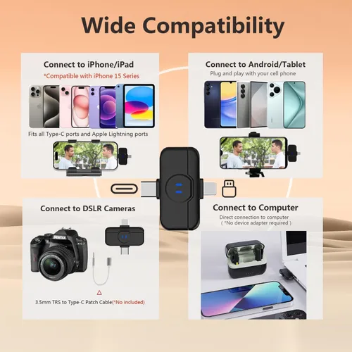 Miniatura 6 de MAYBESTA Micrófono Lavalier inalámbrico para iPhone y teléfono Android, micrófono de solapa Bluetooth para grabación de video con estuche de carga