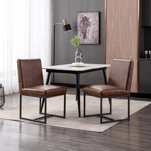 Miniatura 2 de Juego de 2 sillas de comedor modernas de tela, tapizadas de piel sintética, sillas de cocina sin brazos de mediados de siglo con patas negras