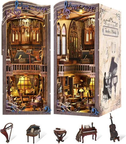 Miniatura 11 de fifijoy Kit de rincón de libros - Kit de casa de muñecas en miniatura DIY para adultos y adolescentes, decoración retro de estantería de restaurante