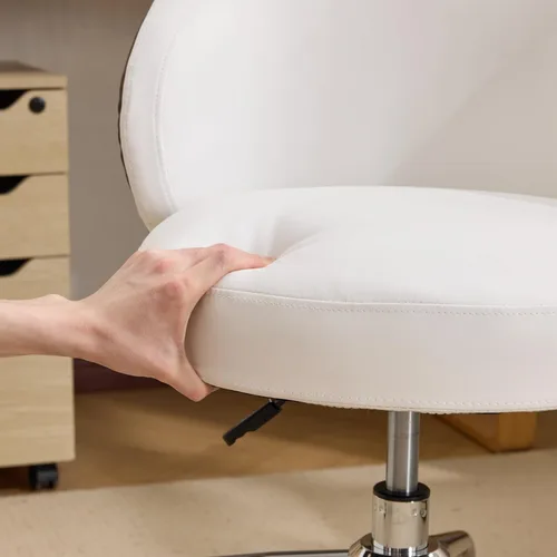 Miniatura 3 de VINGLI Bonita silla de escritorio giratoria pequeña y cómoda con ruedas, soporte lumbar ergonómico de respaldo bajo para tocador/técnico de uñas
