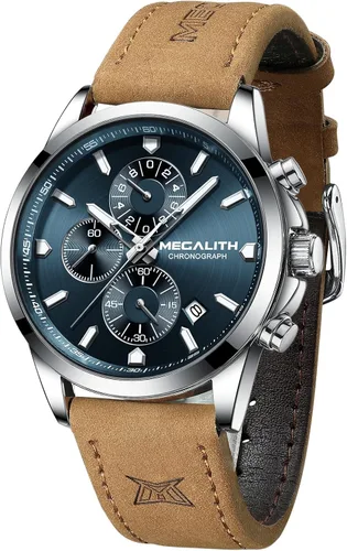 Miniatura 10 de MEGALITH Wrist Watches for Men Luxury: Dress Silver Stainless Steel Chronograph Watch Waterproof - Gift for Husband Father at Birthday Anniversary