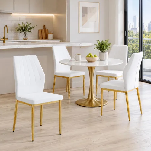 Miniatura 22 de Juego de 4 sillas de comedor, modernas sillas de comedor tapizadas de piel sintética con patas de metal negro, juego de 4 sillas de cocina