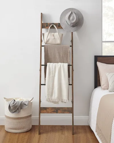 Miniatura 3 de Hzuaneri Escalera para Mantas para Sala de Estar, Estante Decorativo para Colchas con 4 Ganchos Desmontables, Organizador de Estante Soporte