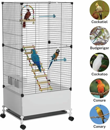 Miniatura 5 de Jaula para pájaros de gran vuelo STILLCOVE, jaulas negras para periquitos con soporte rodante y ruedas, jaula amplia para loros, cacatúas