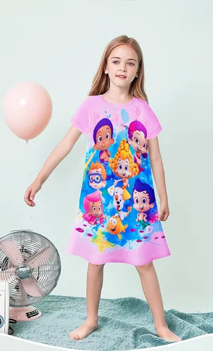 Miniatura 3 de Vestido de dibujos animados de burbujas para niñas pequeñas vestidos con estampado Guppy para niños vestido camisero de 3 a 6 años