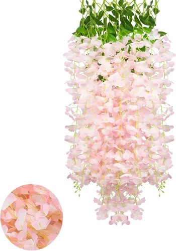 Miniatura 63 de Paquete de 12 guirnaldas de flores colgantes de glicina blanca, enredaderas de flores artificiales de 3.77 pies, glicinia falsa, guirnalda colgante