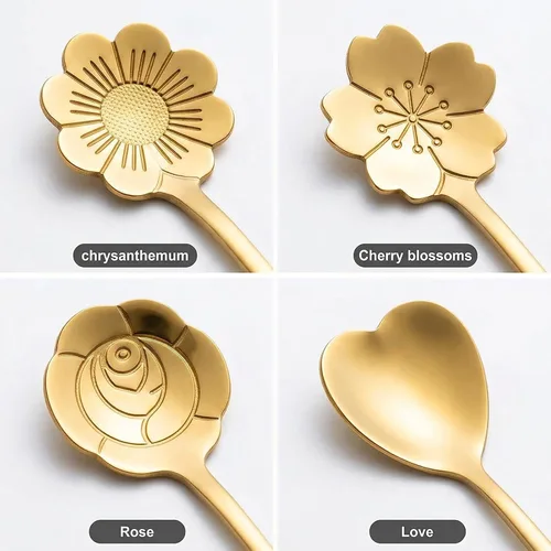 Miniatura 2 de Juego de 4 cucharaditas de café de 7 pulgadas, cucharas de café para bebidas, para postre, café, helado, té (dorado)