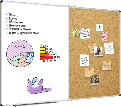 Miniatura 9 de XBoard Pizarra magnética 48x36 - Pizarra combinada de borrado en seco/tablero de corcho, pizarra blanca magnética + tablero de corcho con marco