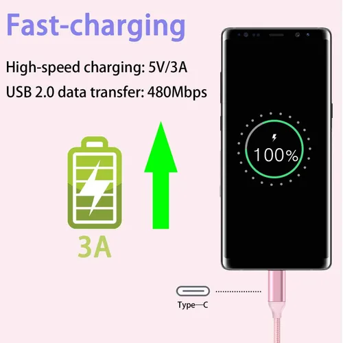 Miniatura 5 de Awnuwuy [2 unidades de 10 pies] Cable de carga USB tipo C rosa, cable largo para Android auto, USB A a USB C, cable de carga rápida para Samsung