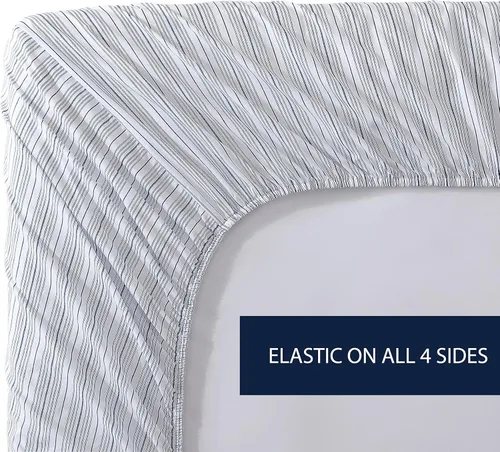 Miniatura 5 de Nautica Sábana bajera ajustable de tamaño individual, ropa de cama de percal de algodón crujiente, sábana ligera y transpirable, bolsillo profundo