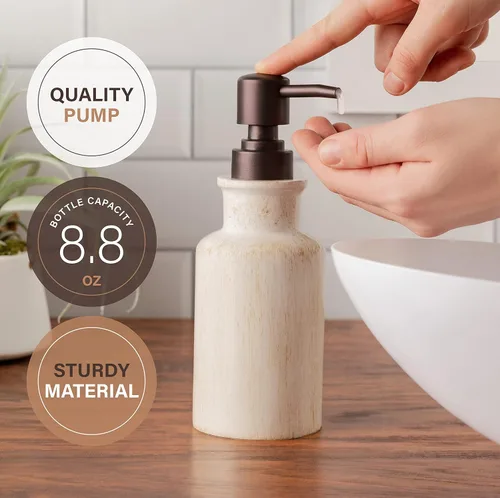 Miniatura 4 de Creative Scents Juego de accesorios de baño rústico de lujo completo - Set de 4 piezas de dispensador de jabón beige para baño incluye: dispensador