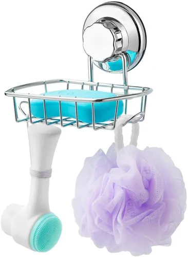Miniatura 6 de SANNO Soporte de jabón con ventosa con ganchos, bandeja ahorradora de jabonera, soporte para esponja de jabón para pared de ducha, baño, bañera
